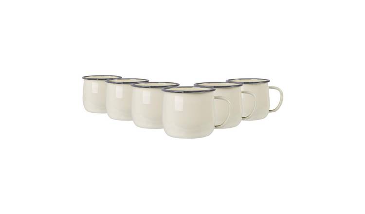 Argon Tableware Coloured Enamel Belly Mugs - 375ml - Cream/Grey - Pack of 6