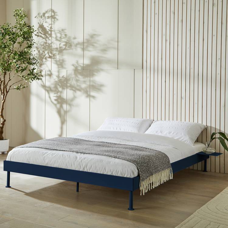 Habitat Maddox Double Metal Bed Frame with Bedside - Blue 0