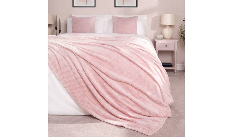 OHS Waffle Fleece Blanket Throw 125 x 150cm - Blush