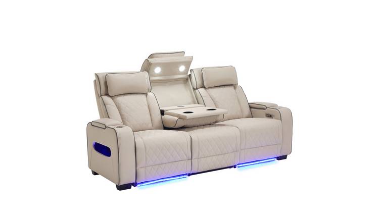 Furniture Online Capri Electric Recliner 3 Seater Leather Sofa – Beige