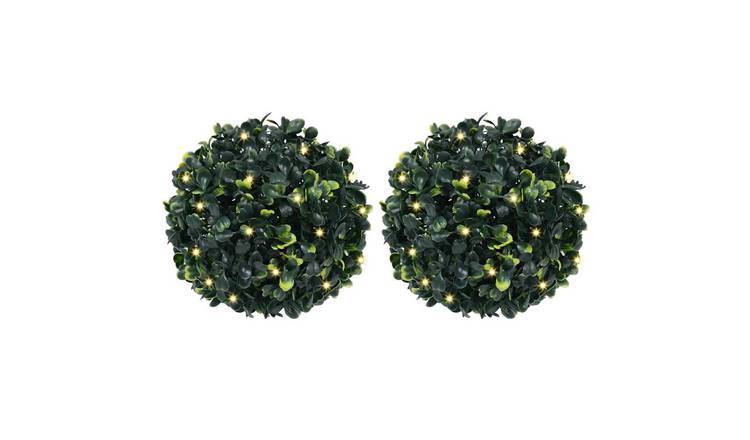 Walplus Pack of 2 Boxwood Balls with LED Lights - Green - 22 cm