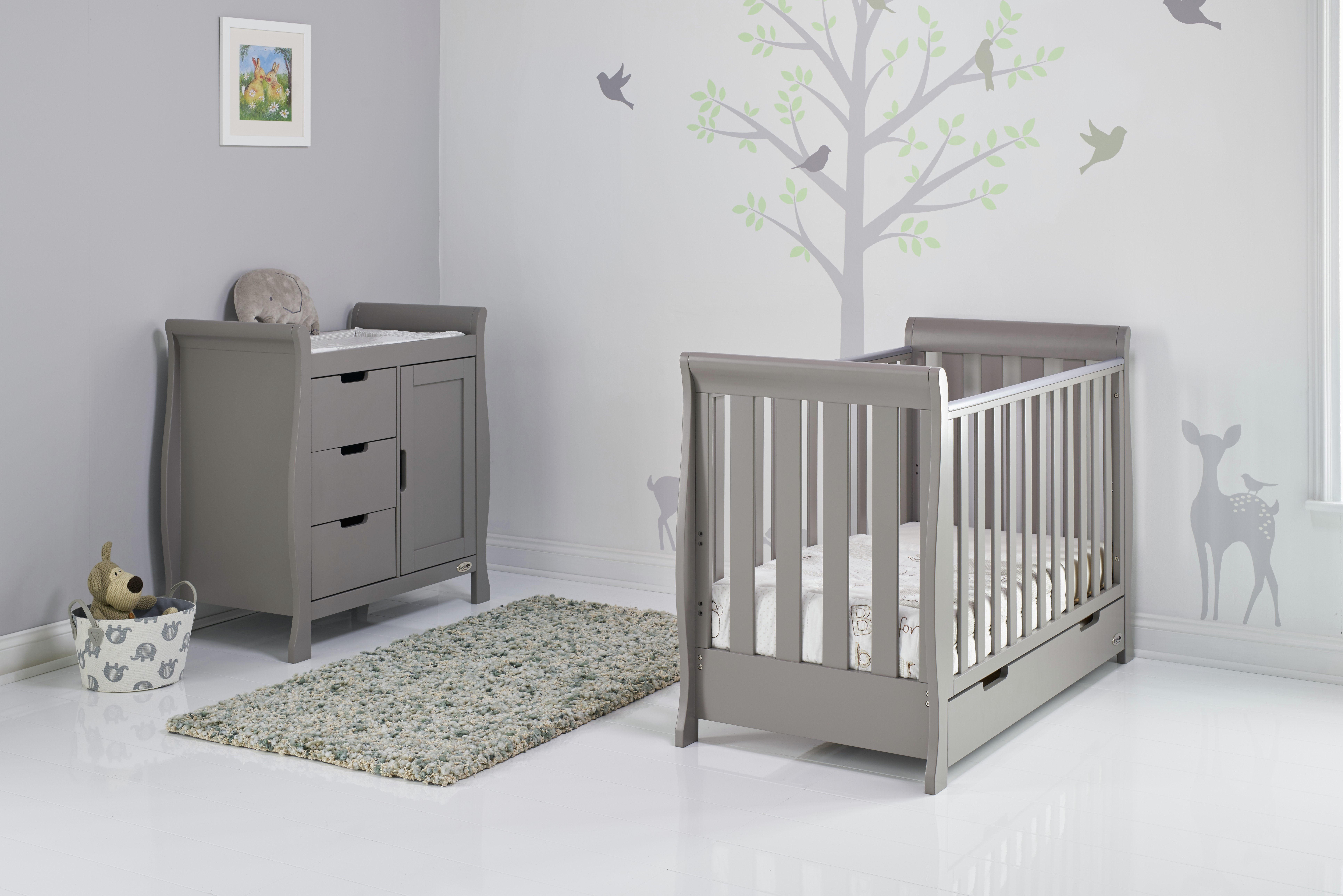 Obaby Stamford Mini Sleigh 2 Piece Nursery Set - Taupe Grey