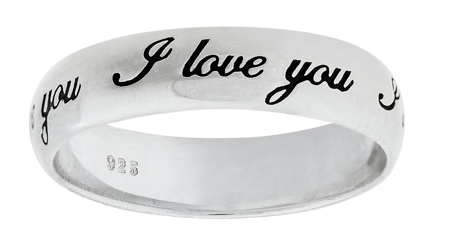 Moon & Back Sterling Silver 'I Love You' Band Ring