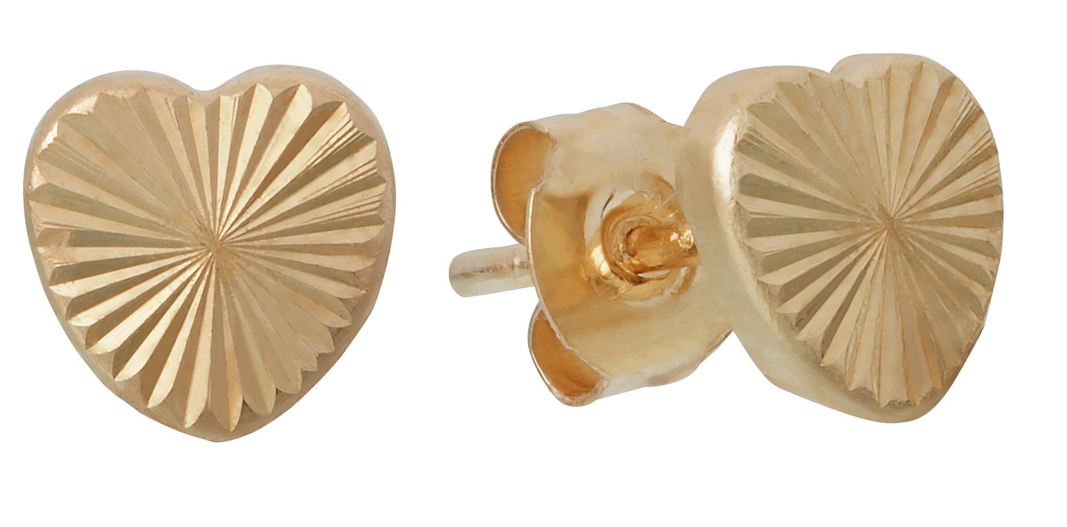 Revere 9ct Yellow Gold Diamond Cut Heart Stud Earrings