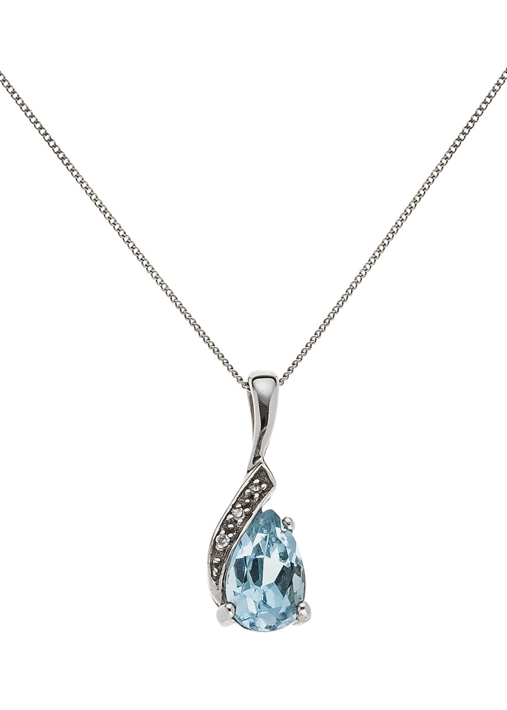 Revere 9ct White Gold Blue Topaz Diamond Accent Pendant 18in