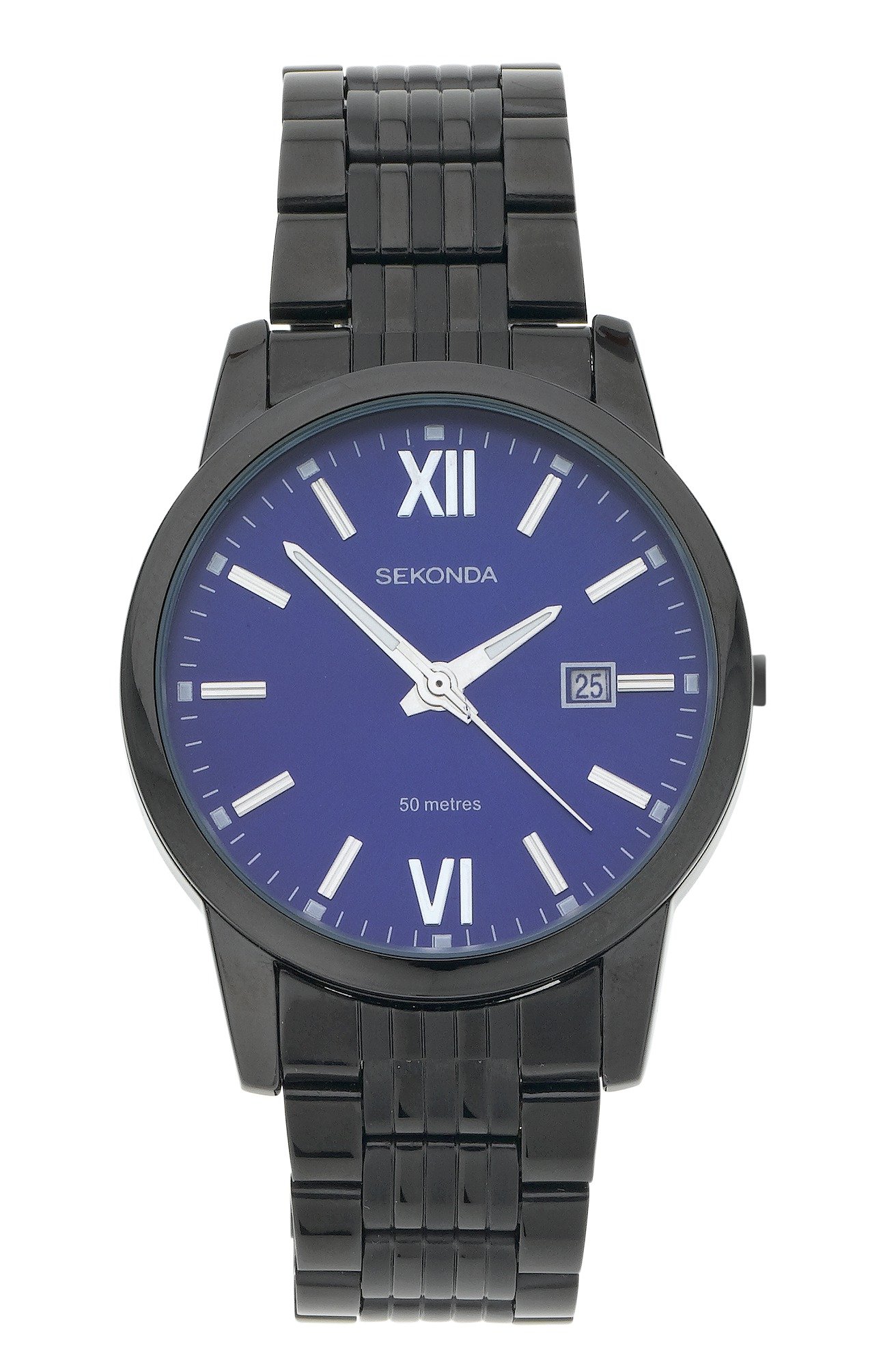 sekonda men's blue dial black rubber strap watch