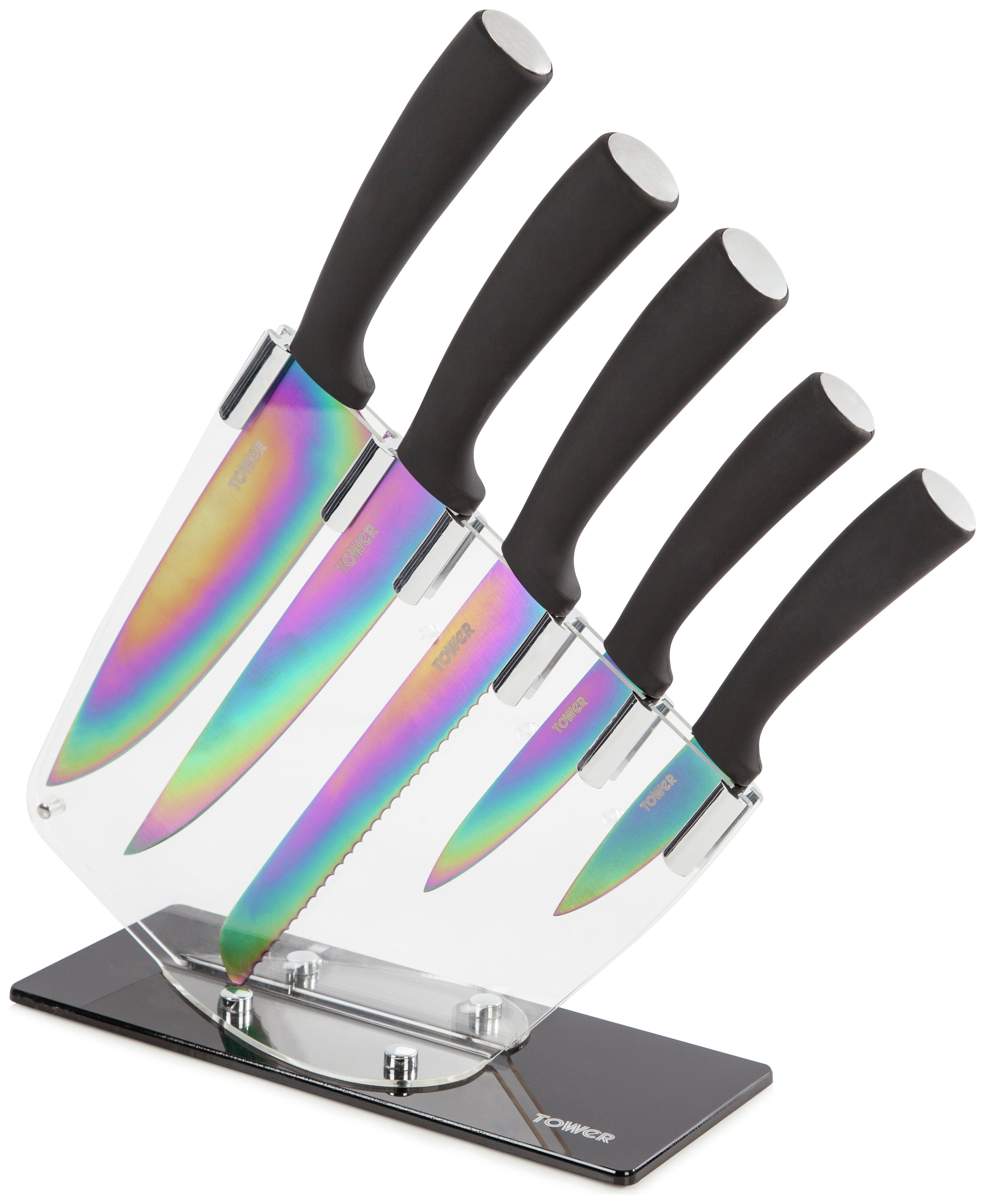 Tower 5 Piece Knife Set with Acrylic Stand.