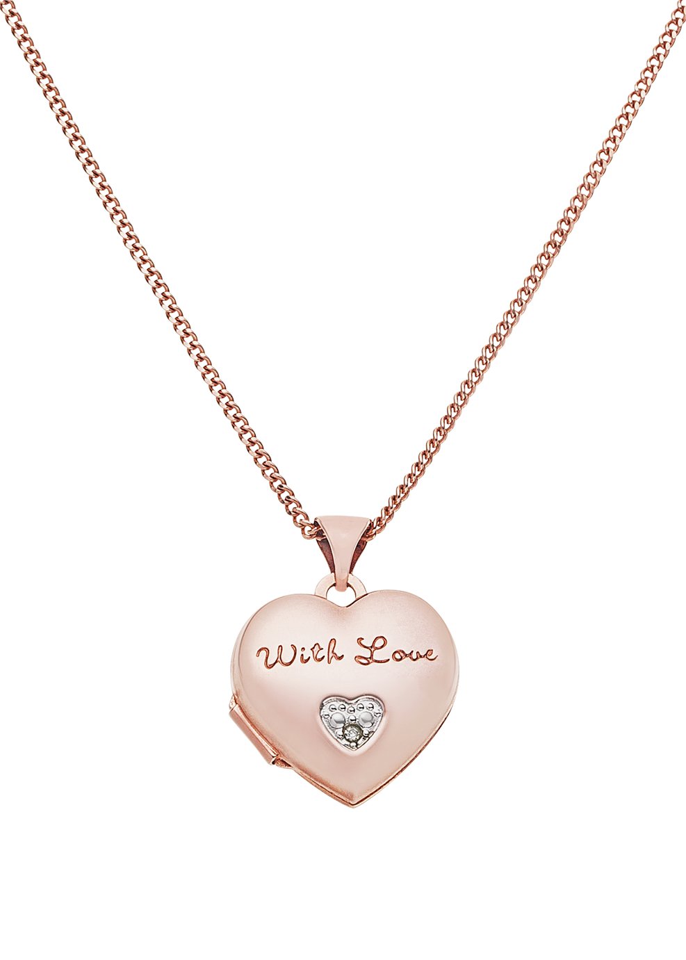 Moon & Back Rose Gold Diamond Accent Heart Locket 18in