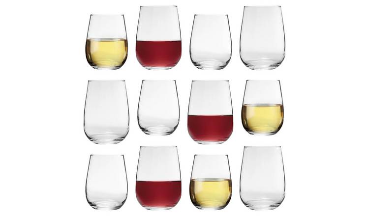 LAV 12 Piece Gaia Stemless Wine Glasses Set - Clear