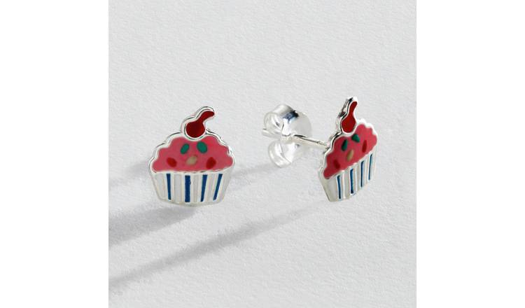 Revere Sterling Silver Cupcake Enamel Stud Earrings