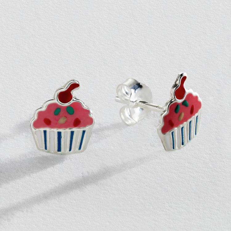 Revere Sterling Silver Cupcake Enamel Stud Earrings 0