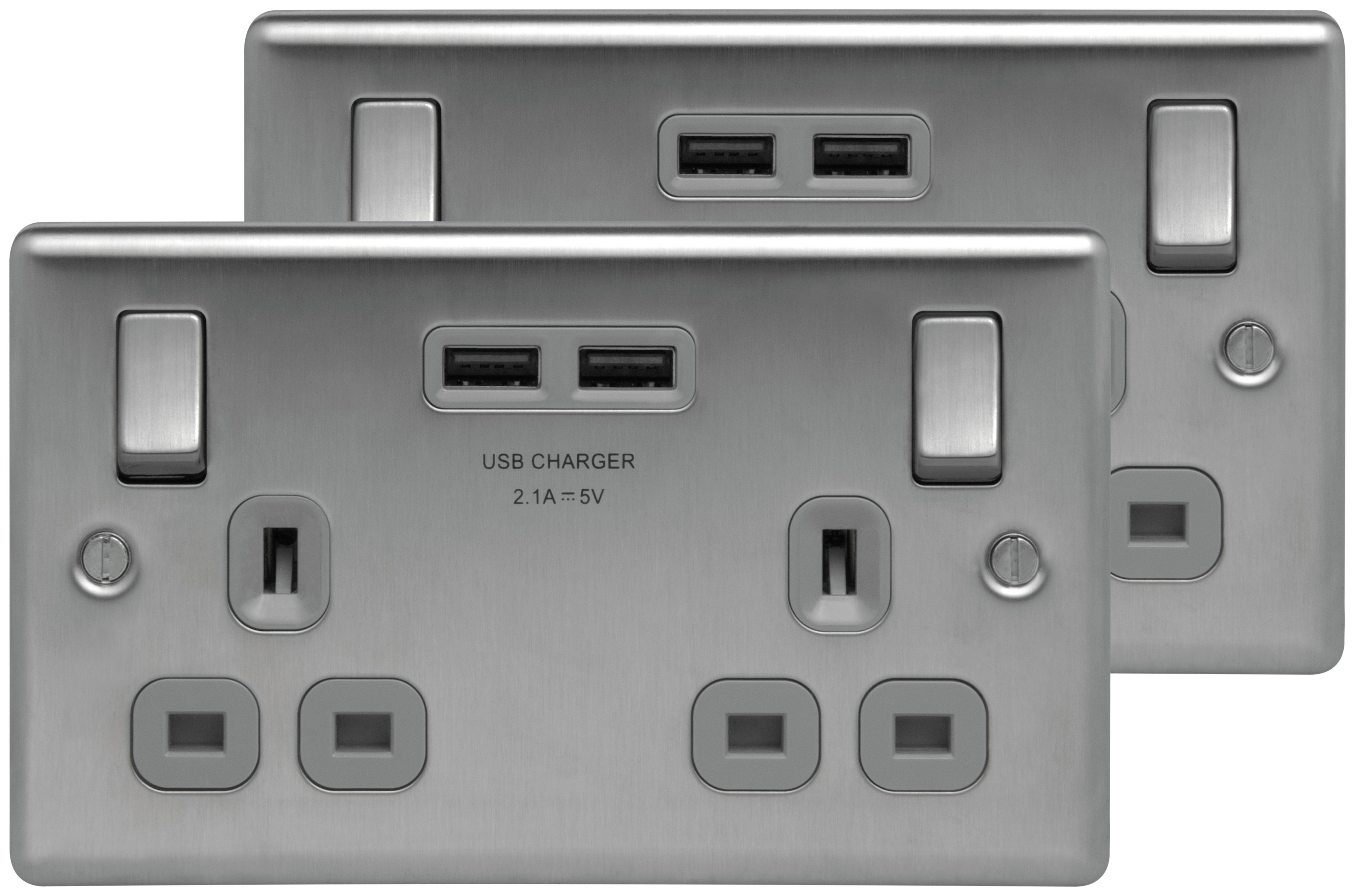 BG Double Socket with 2 USB Ports (2.1A) Twin Pack