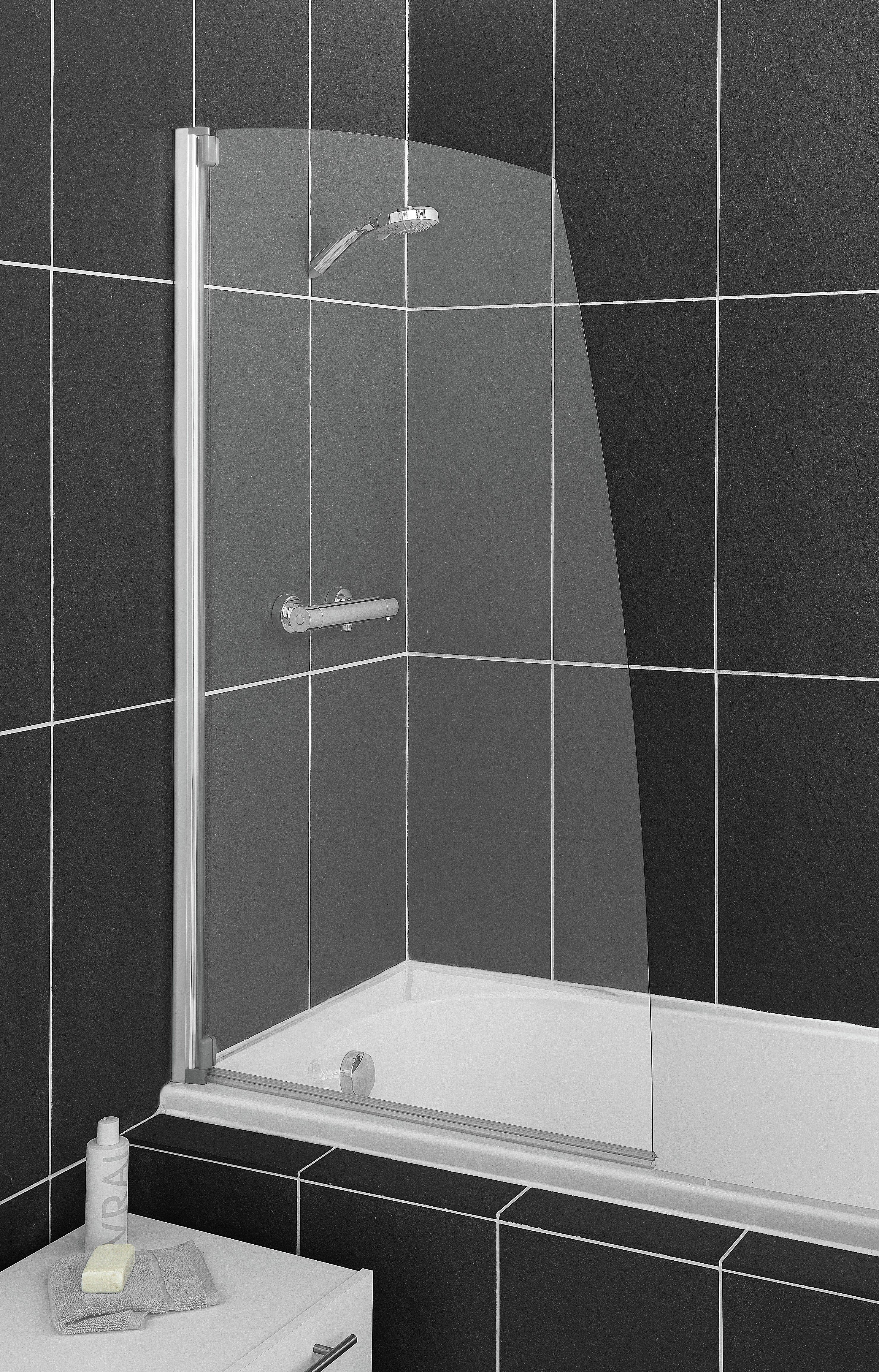 Aqualux Half Framed Silver Sail Bath & Shower Screen