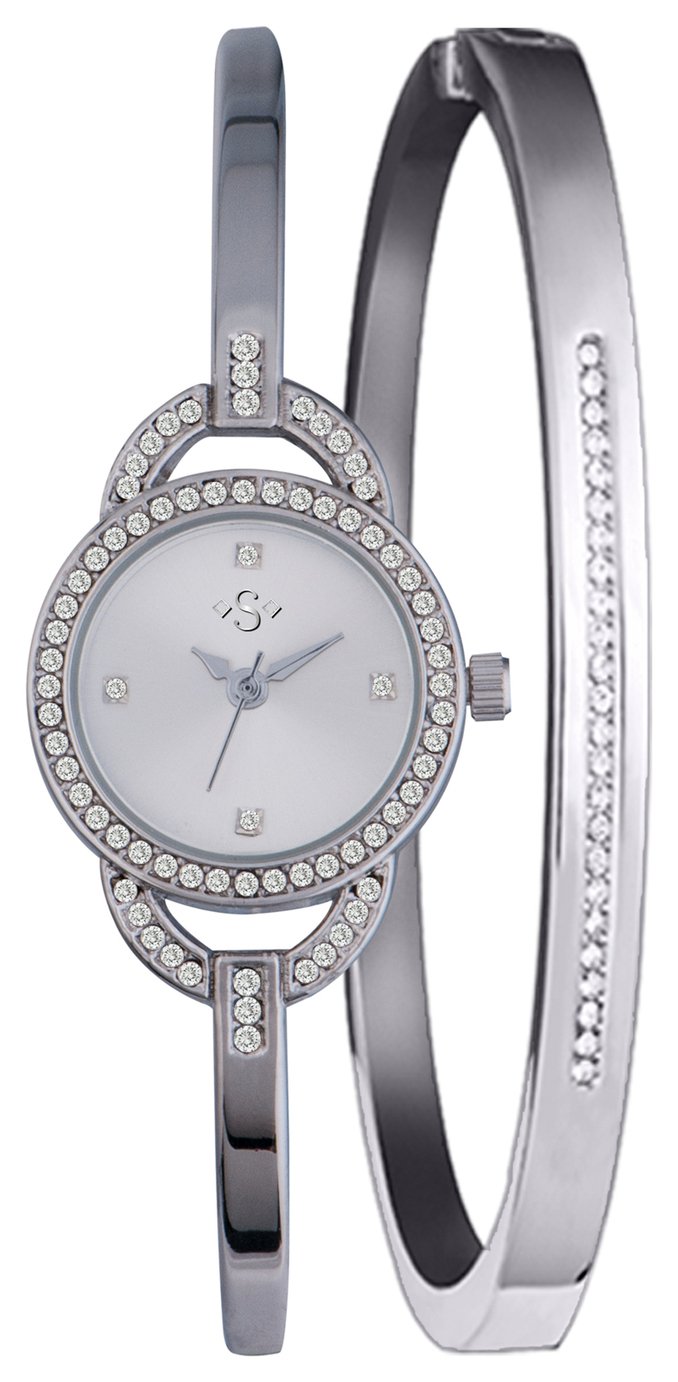 Spirit Ladies Silver Coloured Bange Watch & Bracelet Set