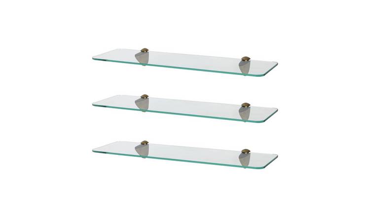 Harbour Housewares 50cm Rounded Glass Bathroom Shelves Set of 3 - Gold