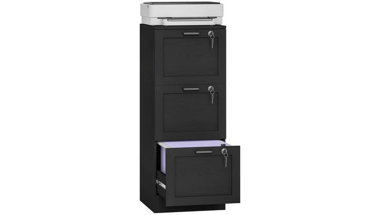 HOMCOM 3 Drawer Filing Cabinet with Lock and Adjustable Hanging Bars - Black