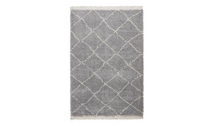 Mega Flooring Grey Shaggy Geometric Rug - 80 x 150cm