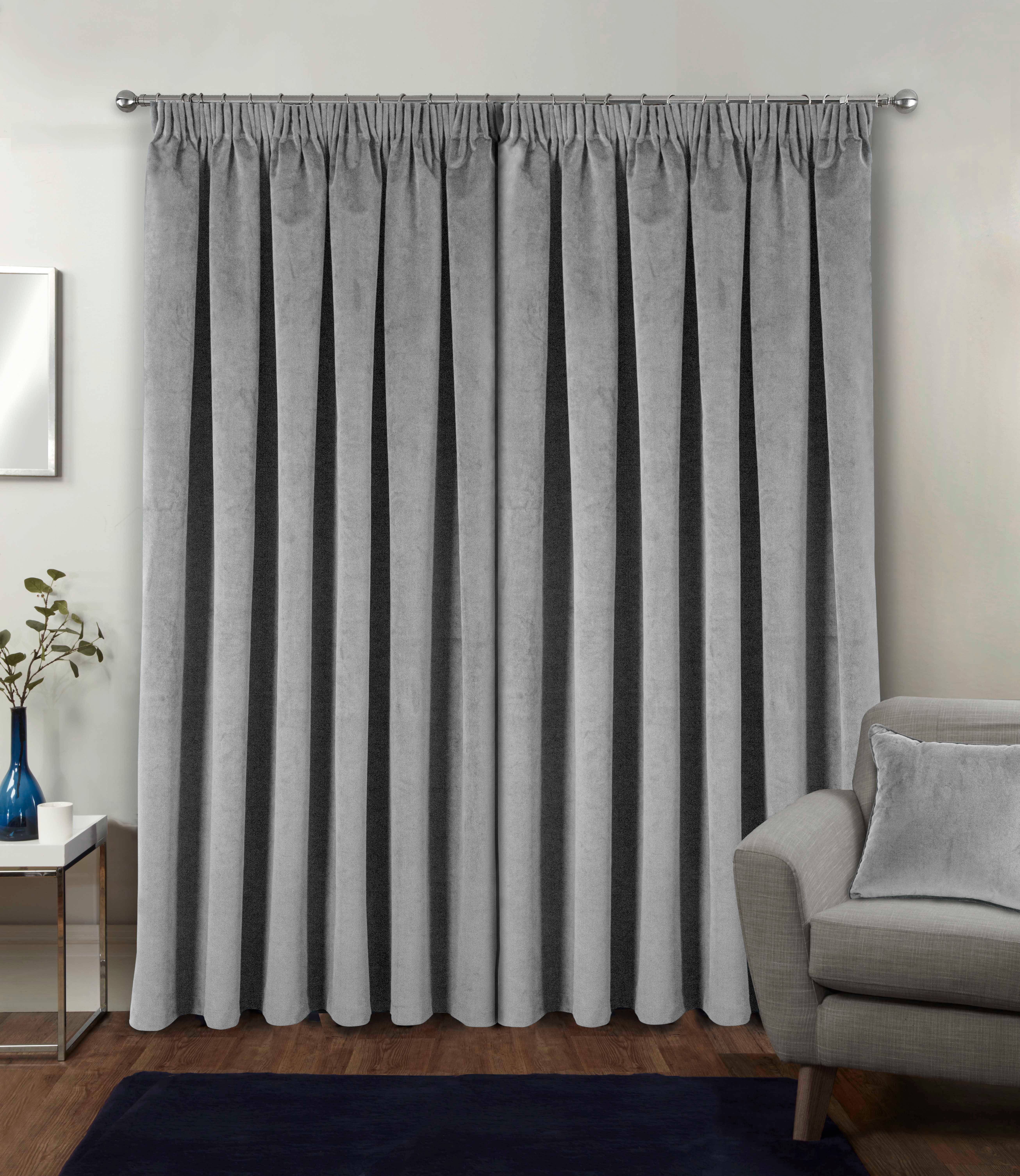 Enhanced Living Burford Velvet Blackout Curtains - 117 x 137cm - Grey - Image 1