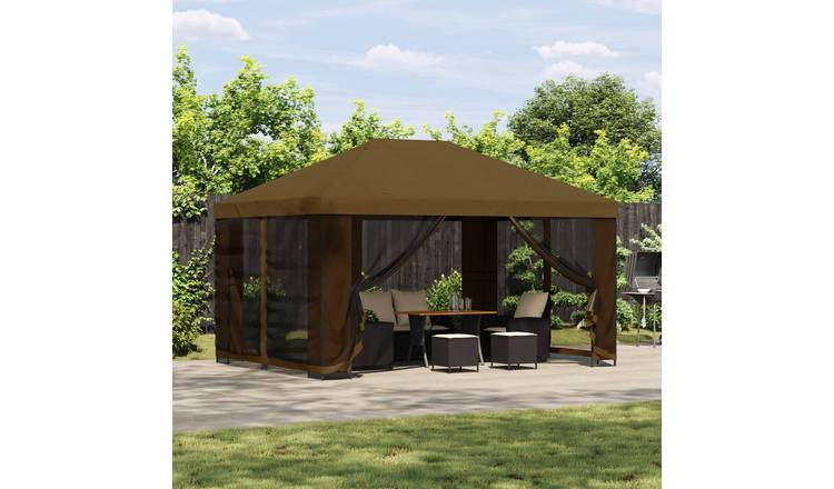 Walplus 4 x 3 m Polyester Steel Garden Gazebo with Sidewalls - Taupe