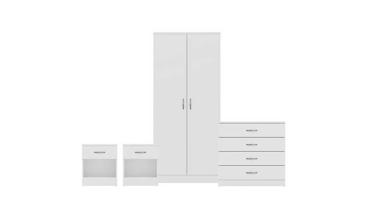Vida Designs Riano Bedroom Set (Bedsides, 4 Drawer Chest, 2 Door Wardrobe)-White