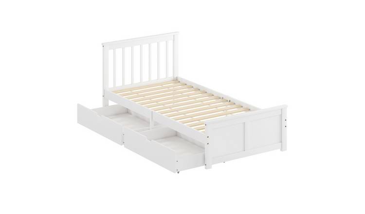 HOMCOM 3FT Single Solid Wooden Bed Frame with Drawers - White