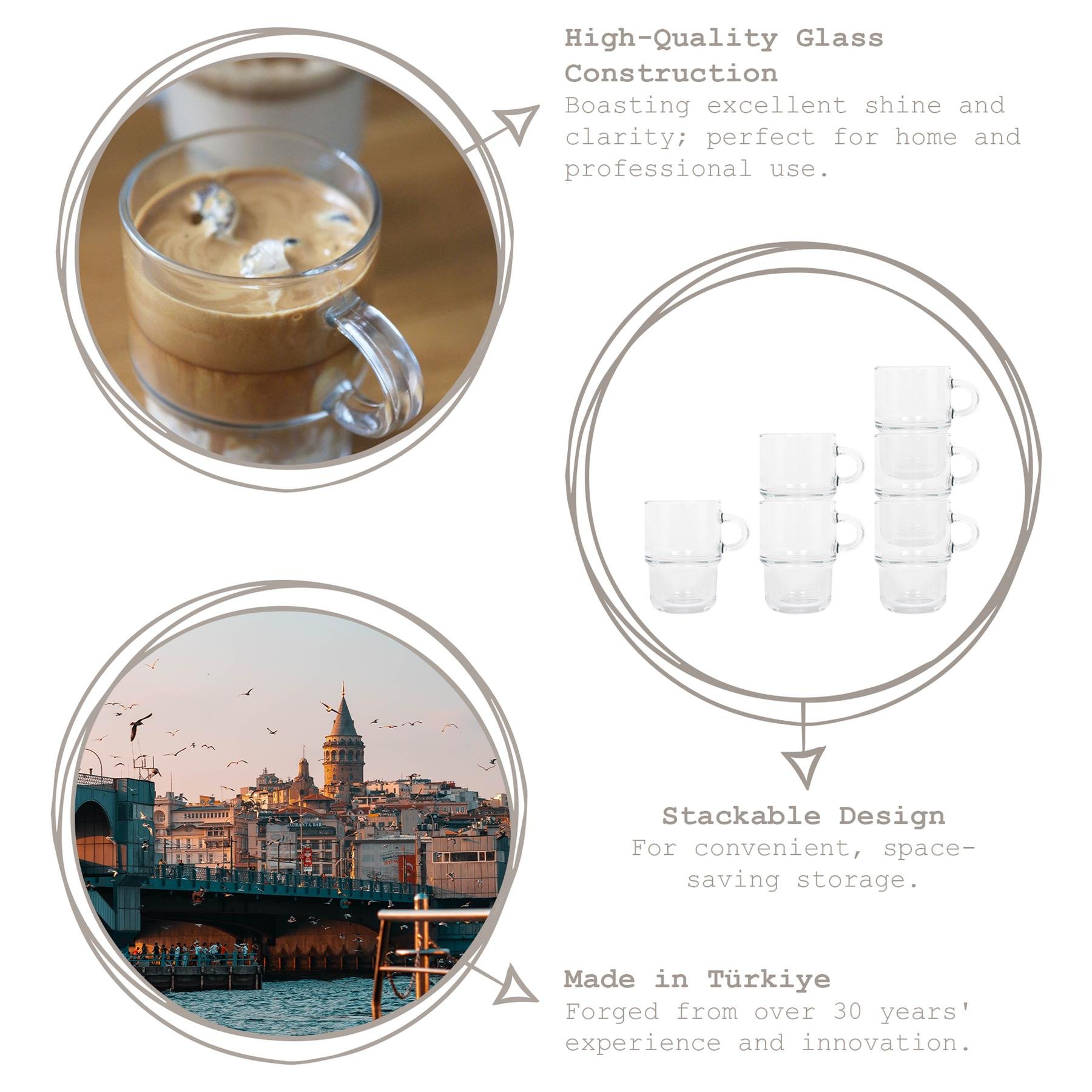 LAV Cozy Stacking Glass Coffee Cups - 270ml - Pack of 12 - Image 2