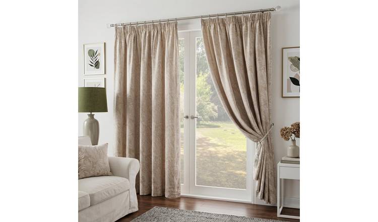 Luxury Living Chenille Lined Pencil Pleat Curtains 117cm x 229cm - Cream