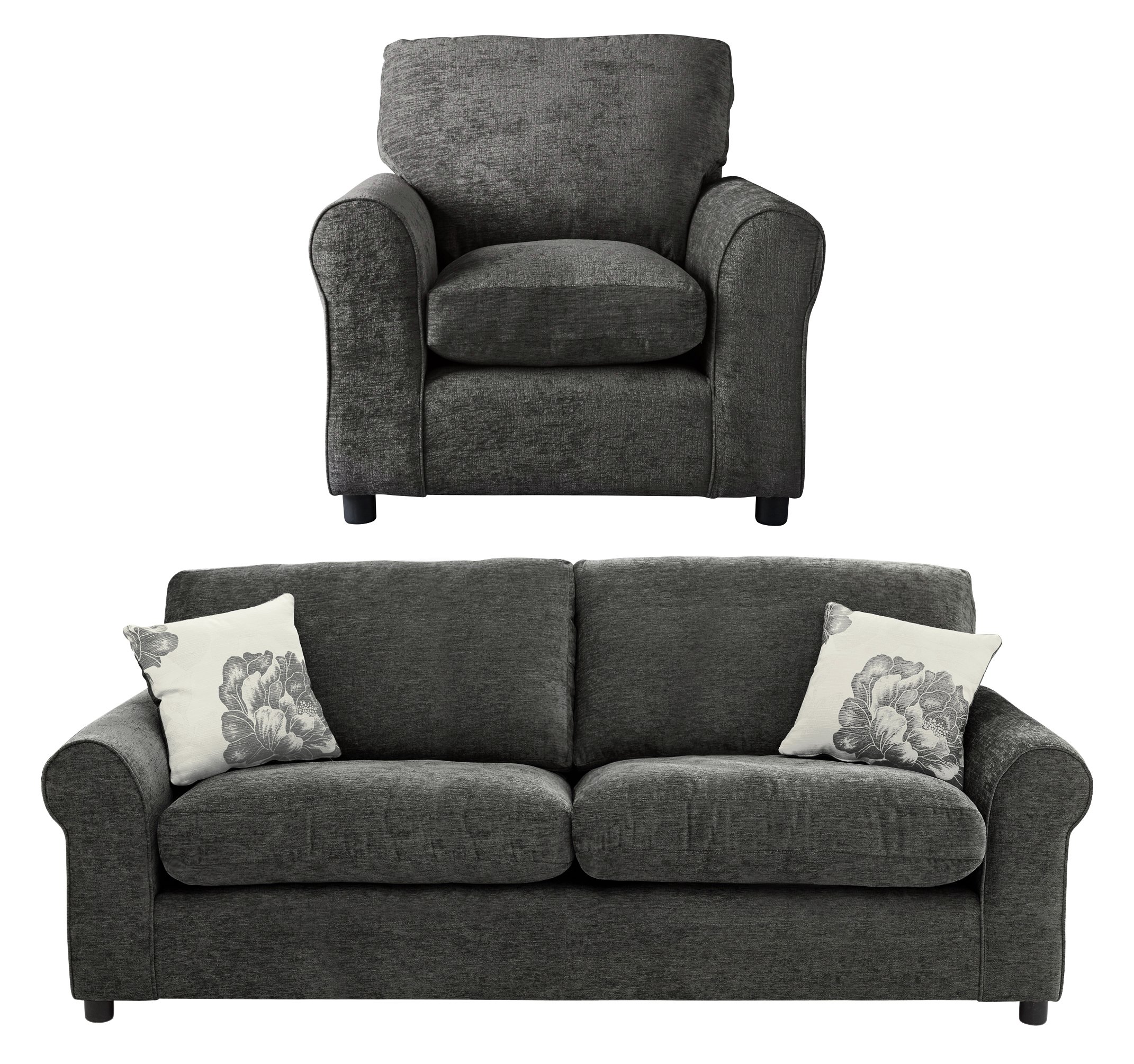 Argos Home Tessa Fabric 3 Seater Sofa and Chair - Charcoal