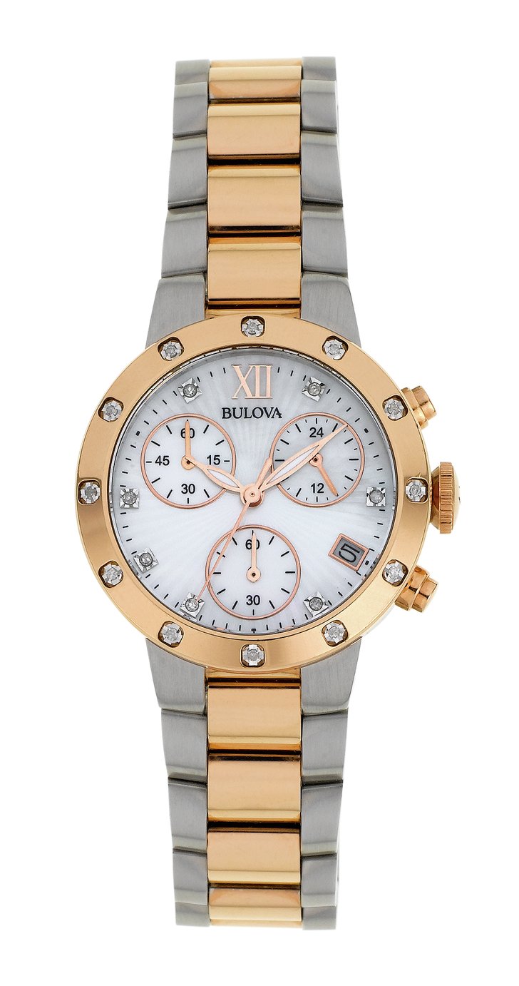 Bulova Ladies Two Tone Diamond Set Chronograph Watch 5533613 Argos Price Tracker pricehistory