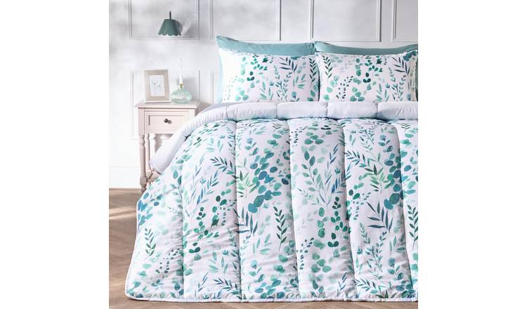 OHS Floral Coverless 10.5 Tog Duvet Set with Pillowcase - Sage - Single