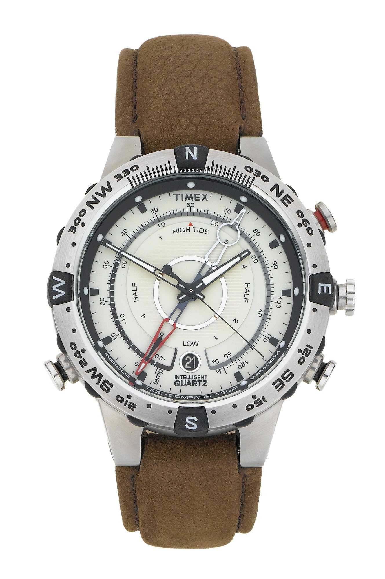 Timex Men's Brown Leather Strap Compass Watch