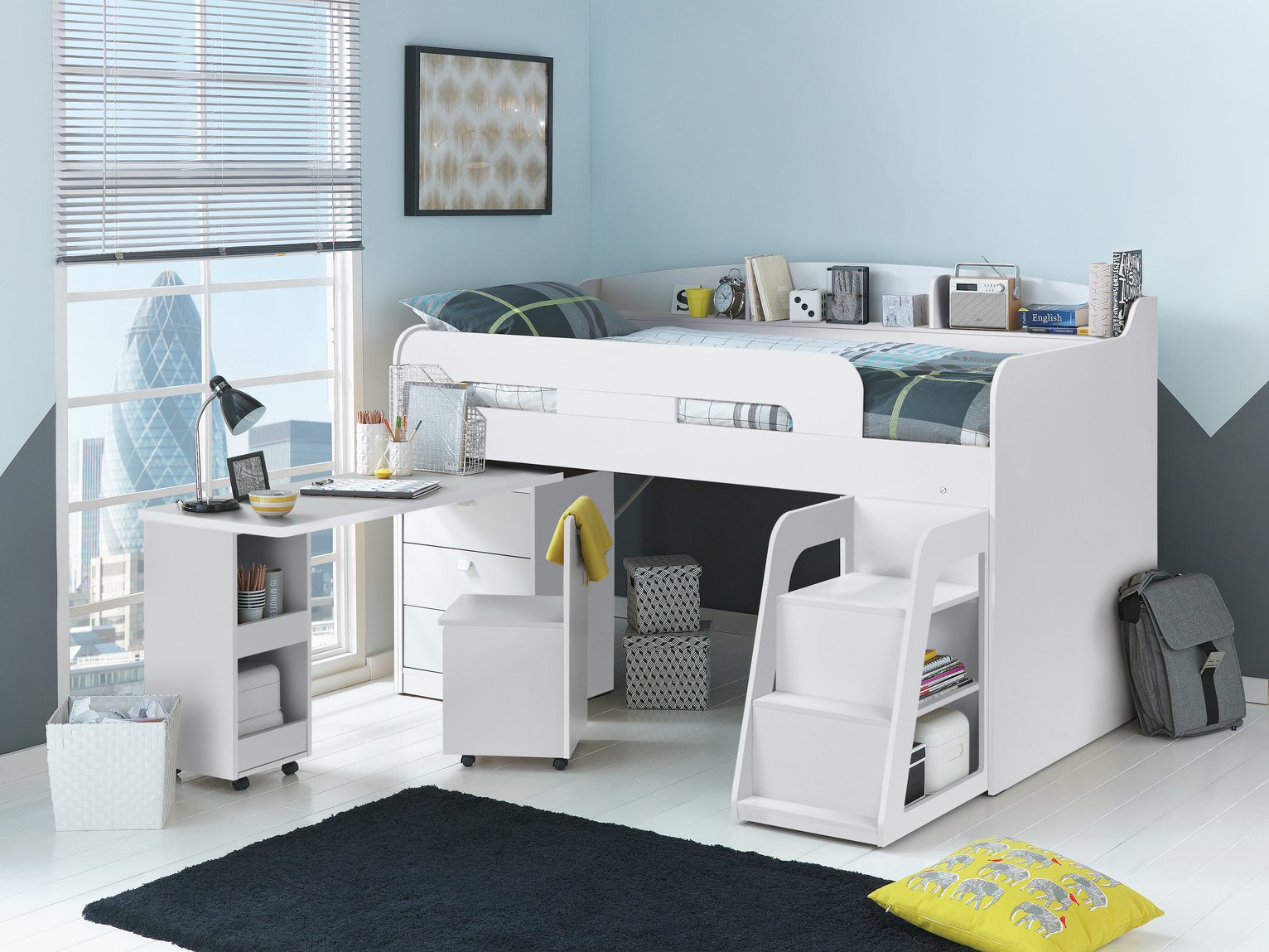 white mid sleeper with desk
