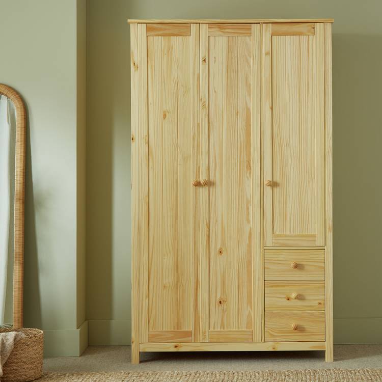 Argos Home New Scandinavia 3 Door 3 Drawer Wardrobe - Pine 0