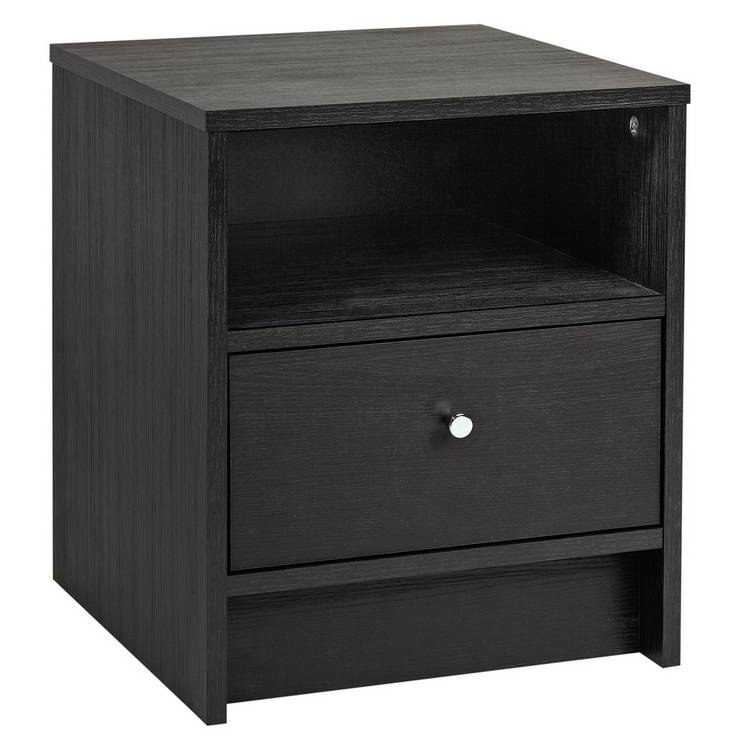 Argos Home Malibu 1 Drawer Bedside Table - Black Oak Effect 0