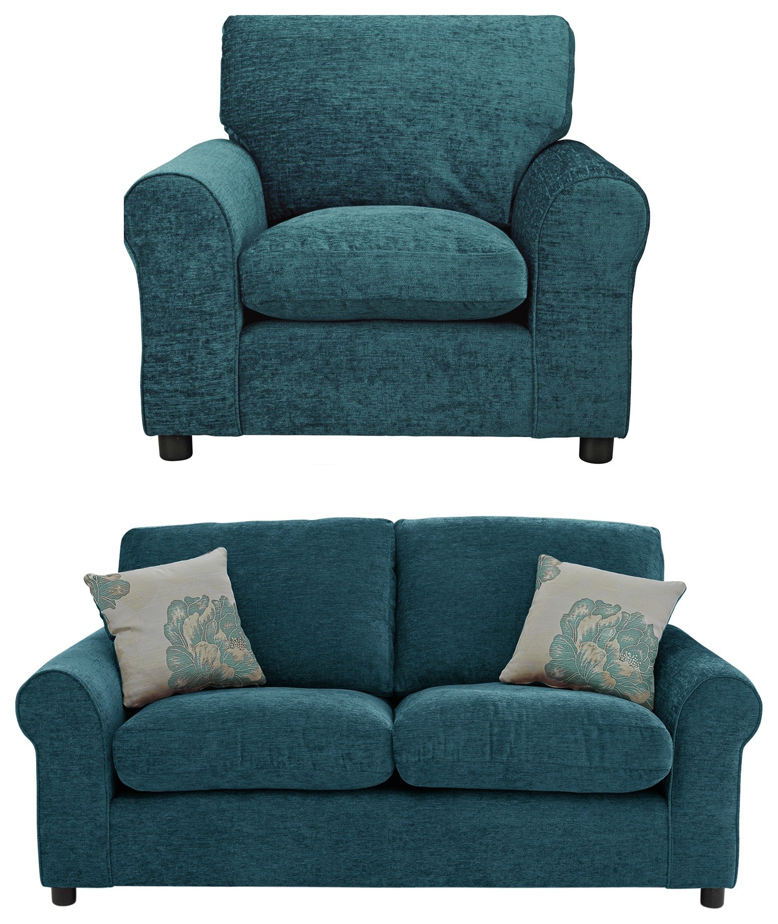 Argos Home Tessa Fabric Compact 3 Seater Sofa & Chair - Teal