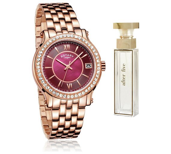 Rotary Ladies' Rose Gold Bracelet Watch and Perfume Set