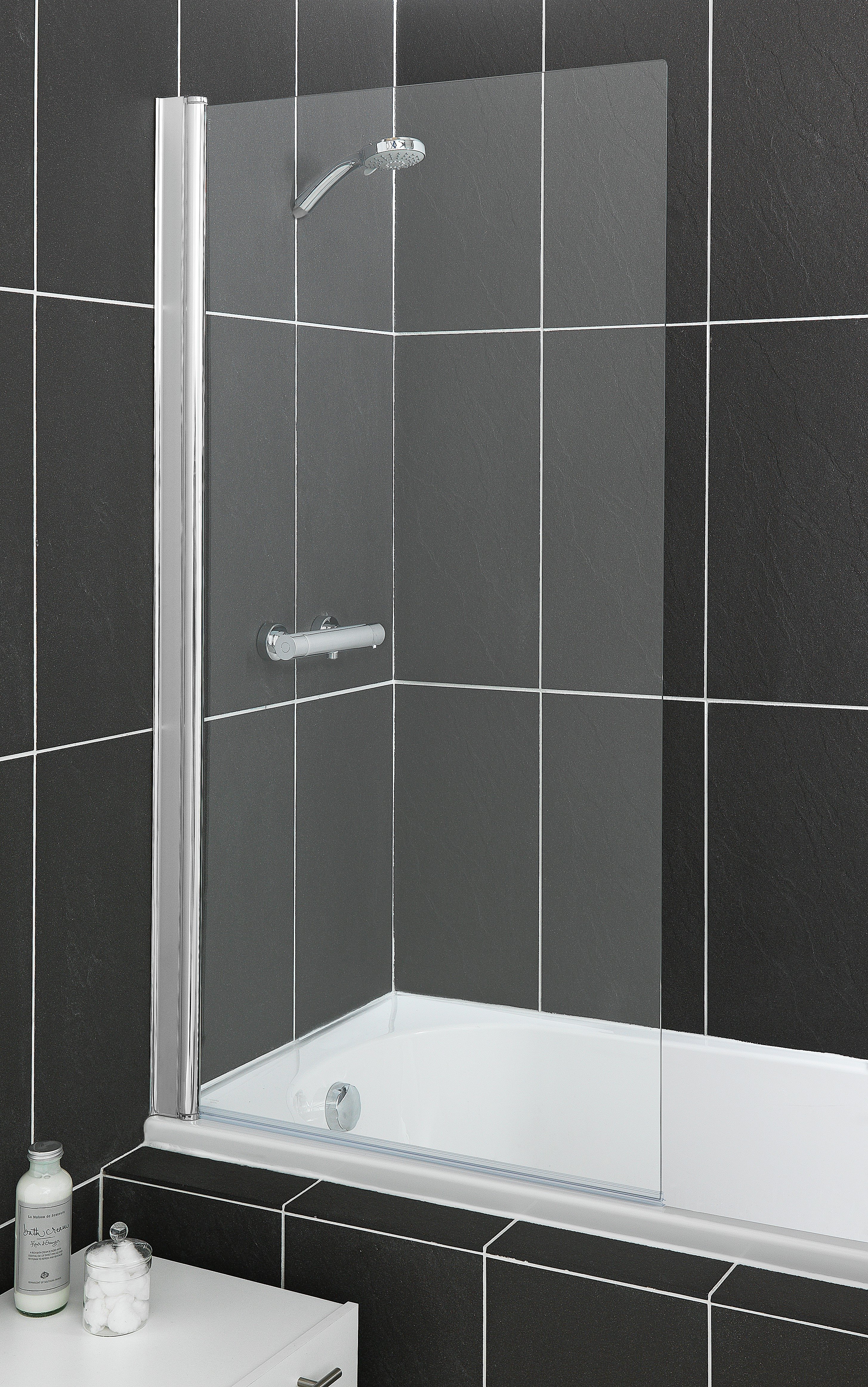 Aqualux Semi Frameless Silver Square Bath & Shower Screen