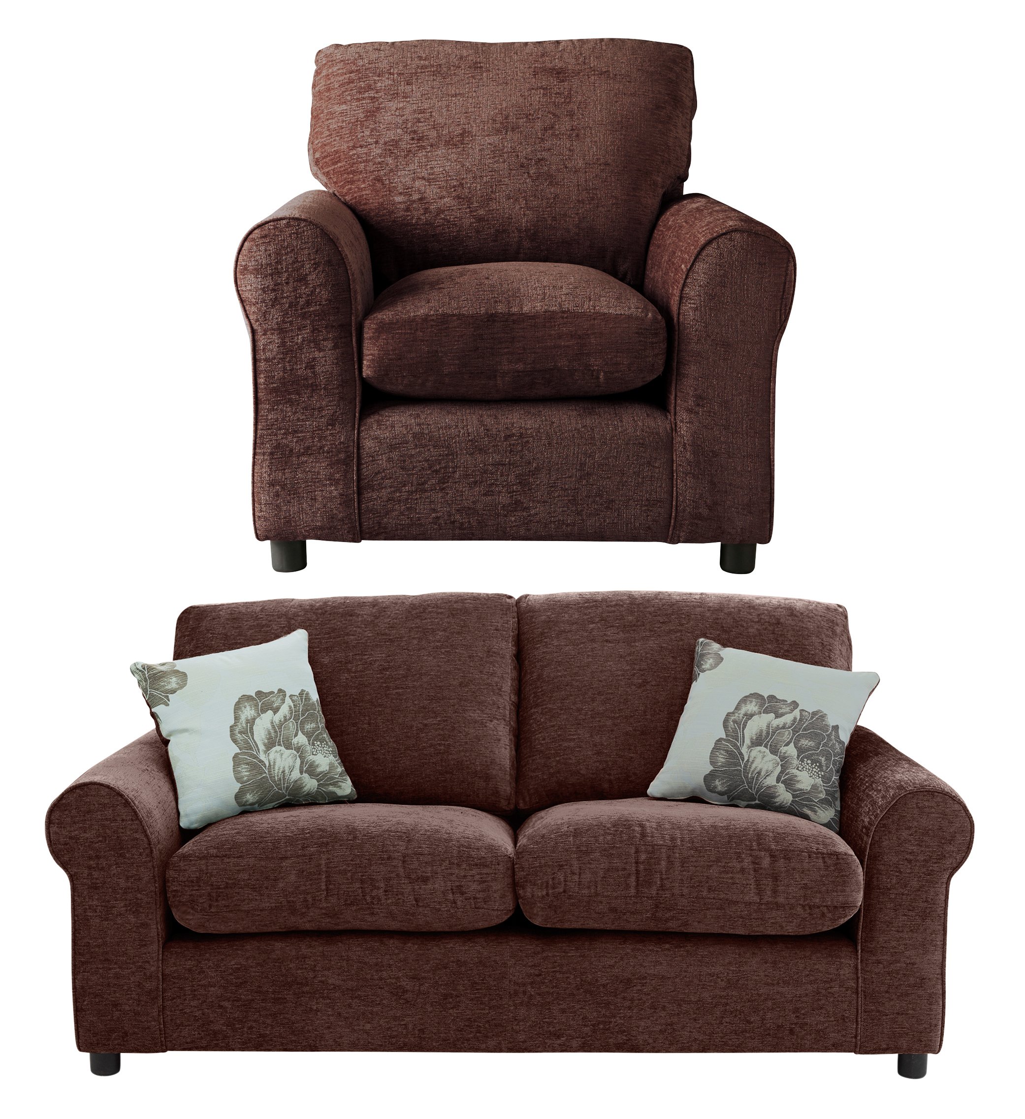 Argos Home Tessa Fabric Compact 3 Seater Sofa & Chair - Choc
