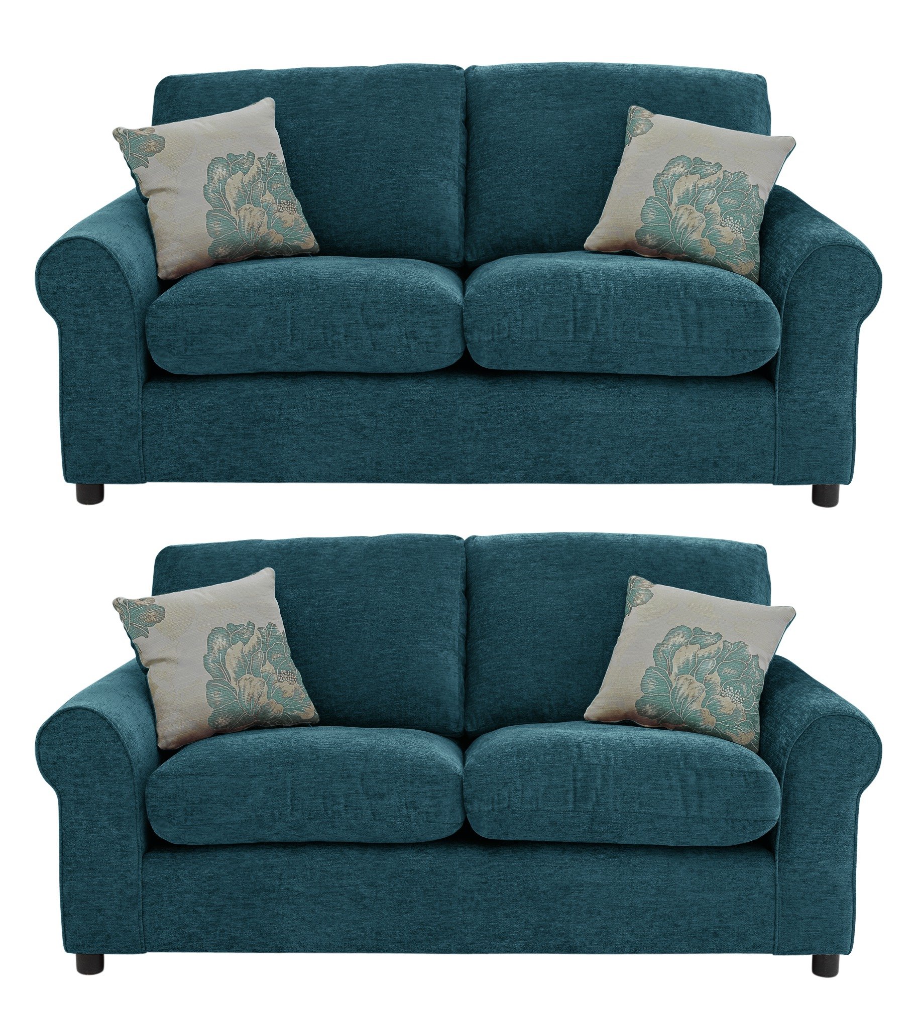 Argos Home Tessa Fabric Pair of Compact 3 Seat Sofas - Teal