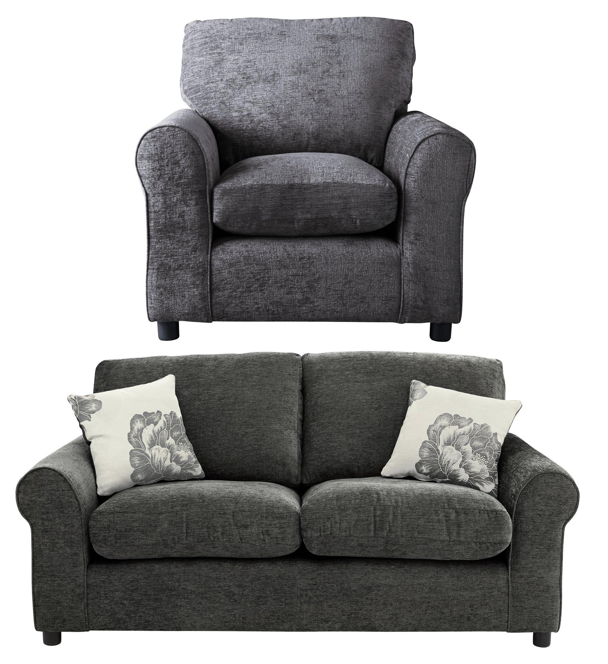 Argos Home Tessa Fabric Compact 3 Seat Charcoal Sofa & Chair