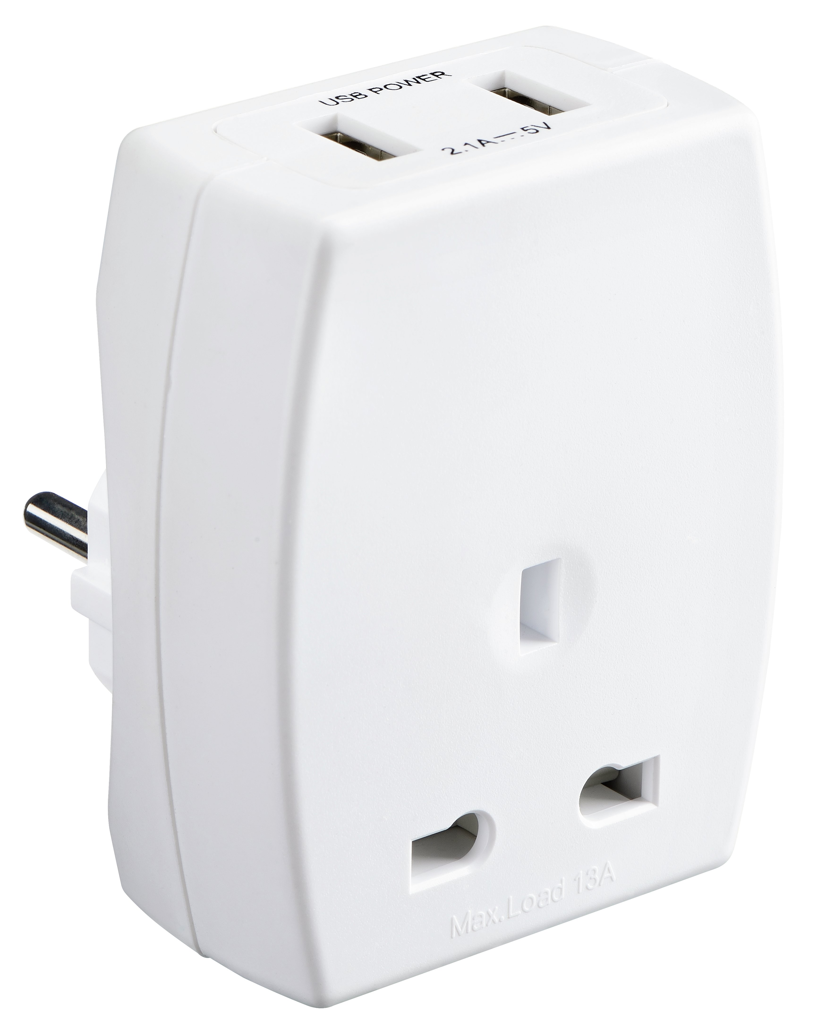 Masterplug 2.1 Amp USB Combined Travel Adaptor - White