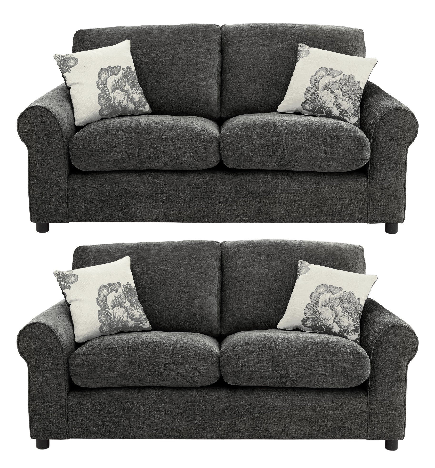 Argos Home Tessa Fabric Pair of Compact 3 Seat Charcoal Sofa
