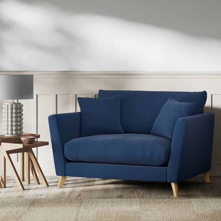 Habitat Lomond Fabric Cuddle Chair - Navy - Ash Leg 0