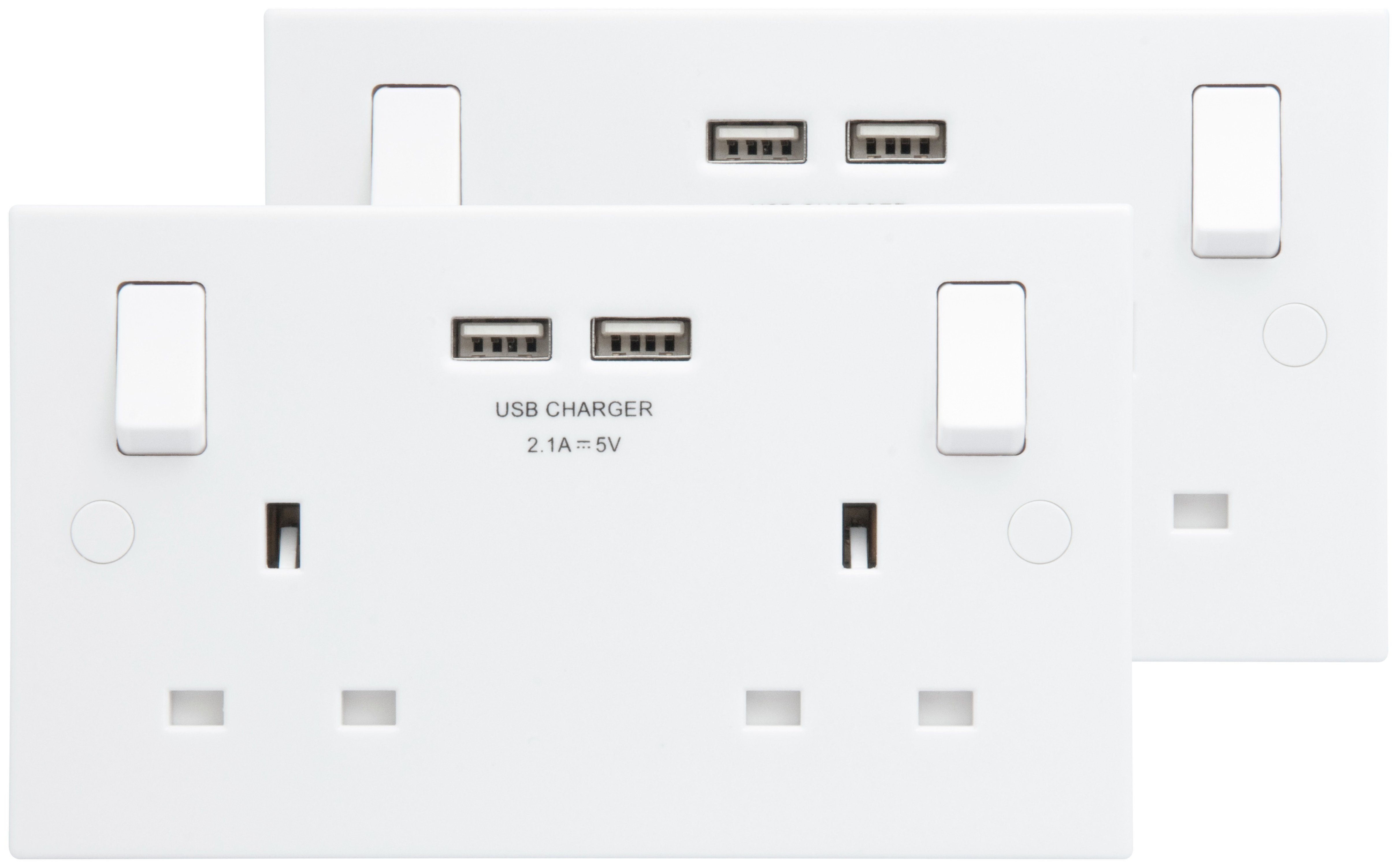 BG Double Socket with 2 USB Ports (2.1A) Twin Pack