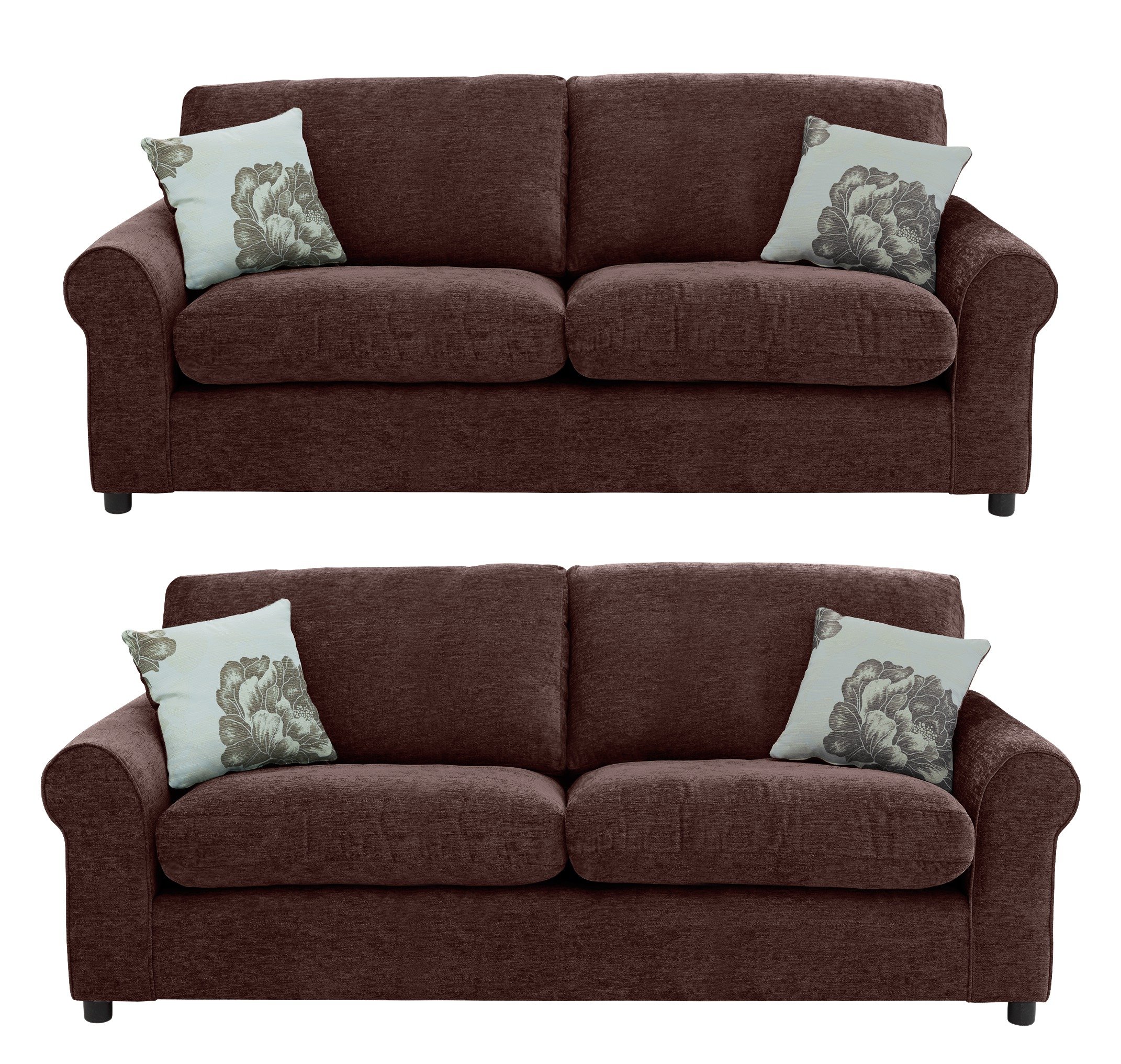 Argos Home Tessa Fabric Pair of 3 Seater Sofas - Chocolate