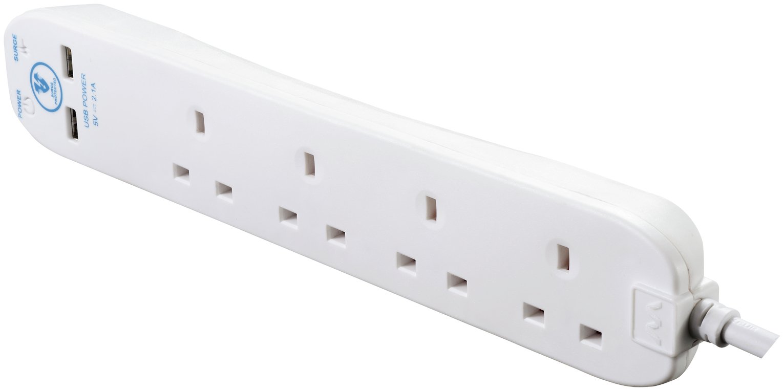 Masterplug 4 Socket 2 USB Outlet 2 Metre Surge Lead Review