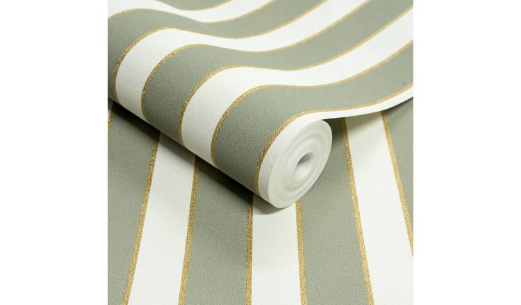 Grandeco Doulia Stripe Textured Wallpaper - Green Gold