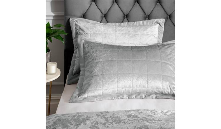 Catherine Lansfield Crushed Velvet Pillow Sham Pair 50 x 75cm - Silver Grey