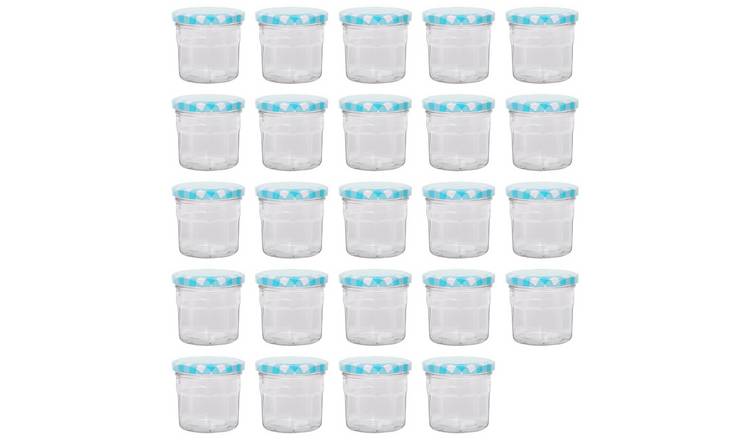 Argon Tableware Glass Jam Jars with Blue Gingham Lids - Pack of 24