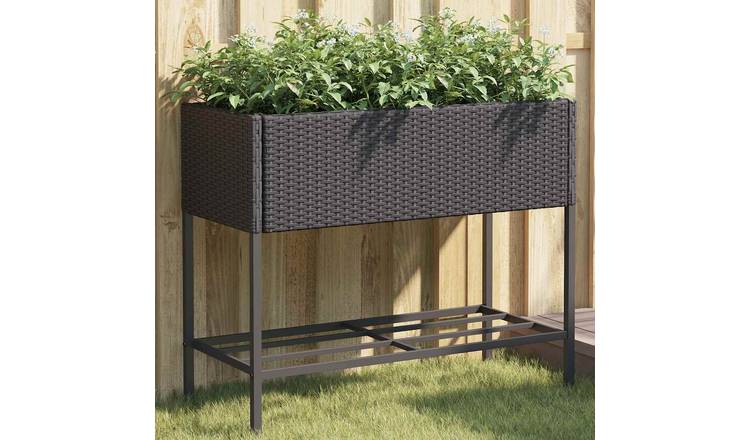 Walplus Pack of 2 Poly Rattan Garden Planter - Black - 90 x 40 x 75 cm